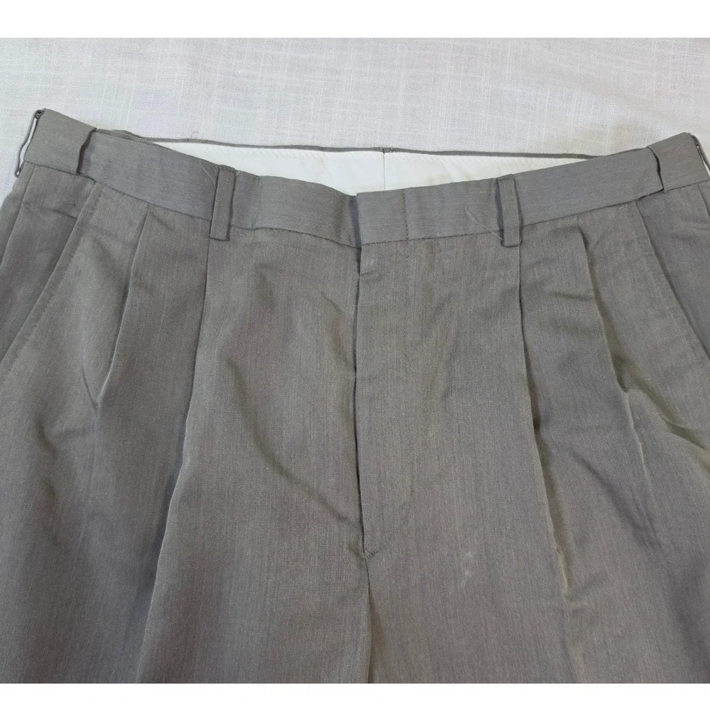 Haggar Black Label Mens Pleated Dress Pants Olive Gray Cuffed Trousers 37x26.5